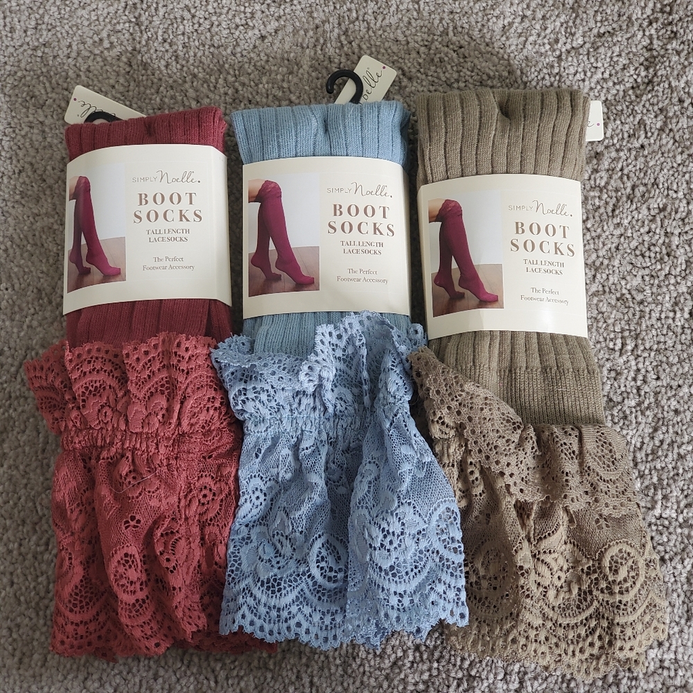 Lot of 3 Noelle tall over the knee lace boot socks